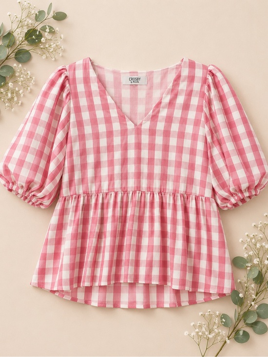 CROSBY by Mollie Burch Tops - Crosby by Mollie Burch Pink Gingham Puff Sleeve Top